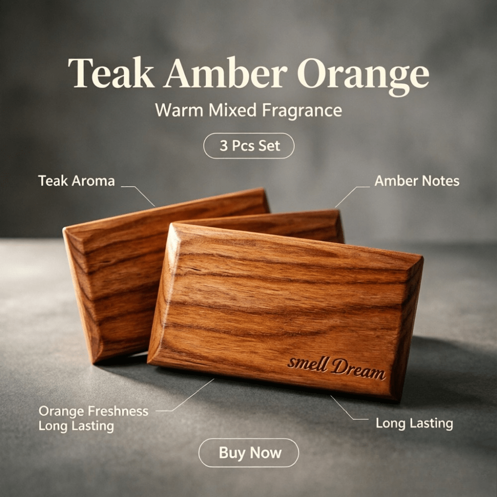 Home Fragrance Best - Auto-luchtverfrisser Teak Amber Oranje Houtgeur Blok